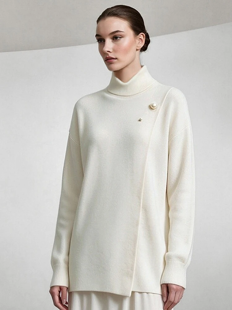 AMII Elegant Pullover Women's Sweater 2026 Winter New Loose Turtleneck Sweater Women's Drop Shoulder Sleeve Midi Top 12654042