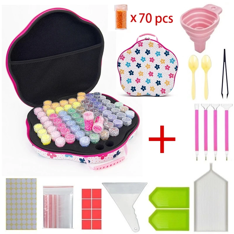 Dispaint 70 Grids Diamond Painting Storage Box Large Capacity Set Accessories Mosaic Bottles Container Carry Case Embroidery