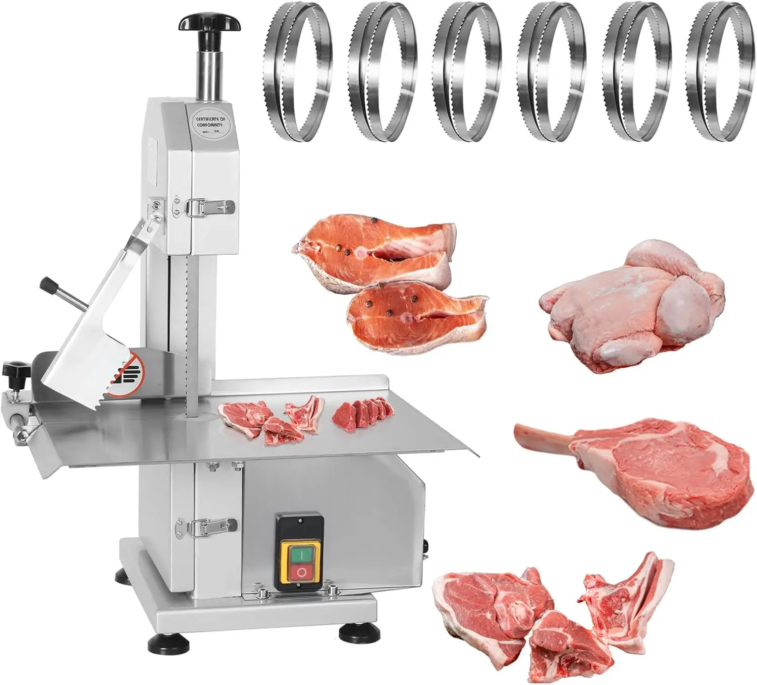 Electric Meat Bone Saw 750W Band Saw Commercial Meat Saw For Butcher Cutting Frozen Meat Into Slice Bandsaw Machine 0.8-4.3“