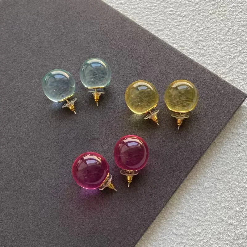 

New Spring Dopamine Colorful Resin Ball 925 Silver Stud Earrings for Women Niche Design Sweet Cool Lightweight Daily Earrings
