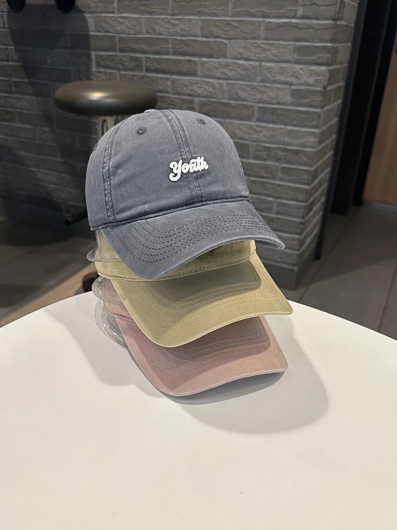 

Letter Youth Couple Washed Baseball Cap for Women Street Style Spring Summer Sunshade Face-Slimming Duckbill Cap