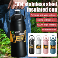 1500ML Outdoor Thermos Portable 304 Stainless Steel Thermal Mug Tumbler Vacuum Flask Cold and Hot Sports Water Bottle with Straw