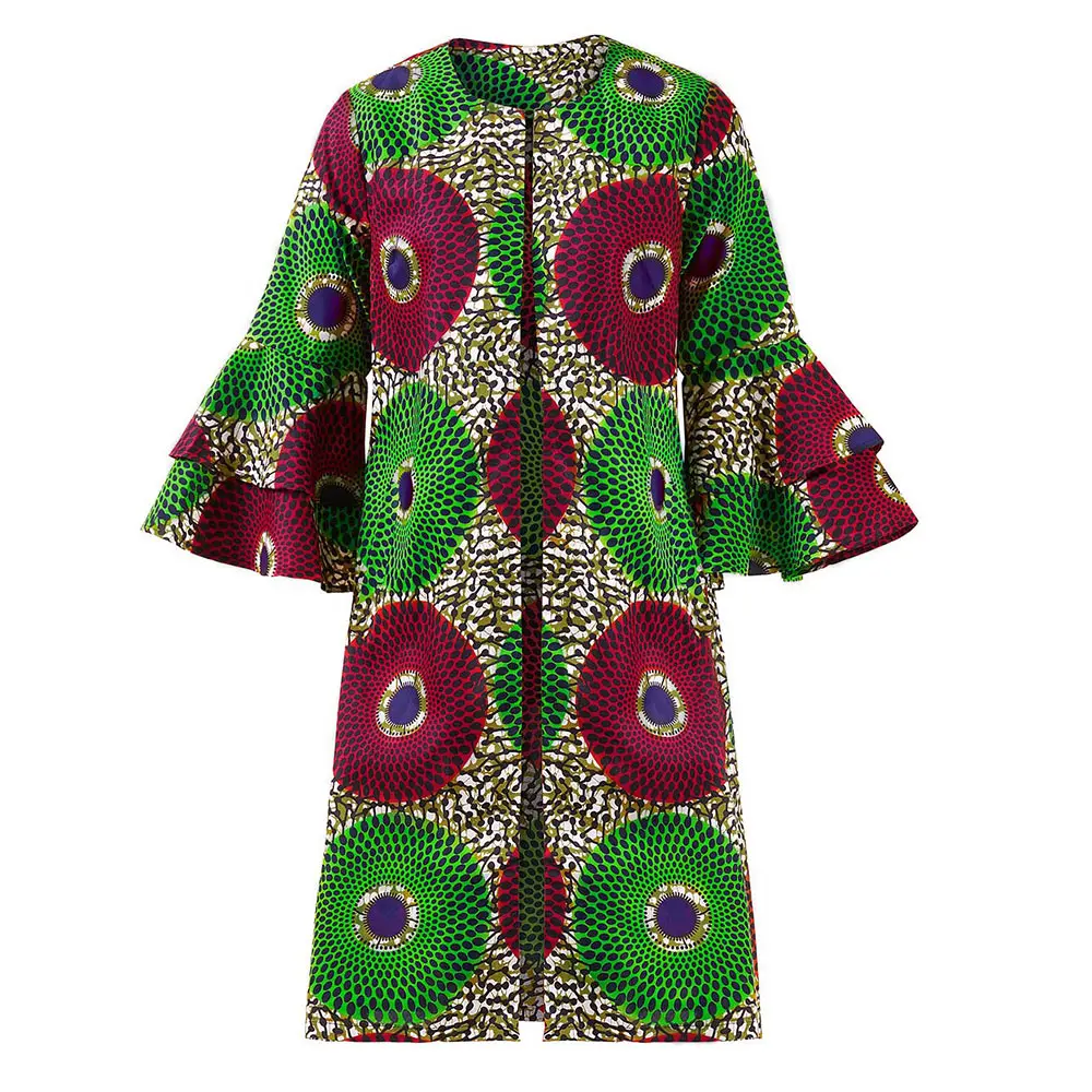 African Clothes for Women African Fashion Ankara Print Slim Jacket Loose Long Coat Three Quarter Sleeve Ladies Casual Clothing