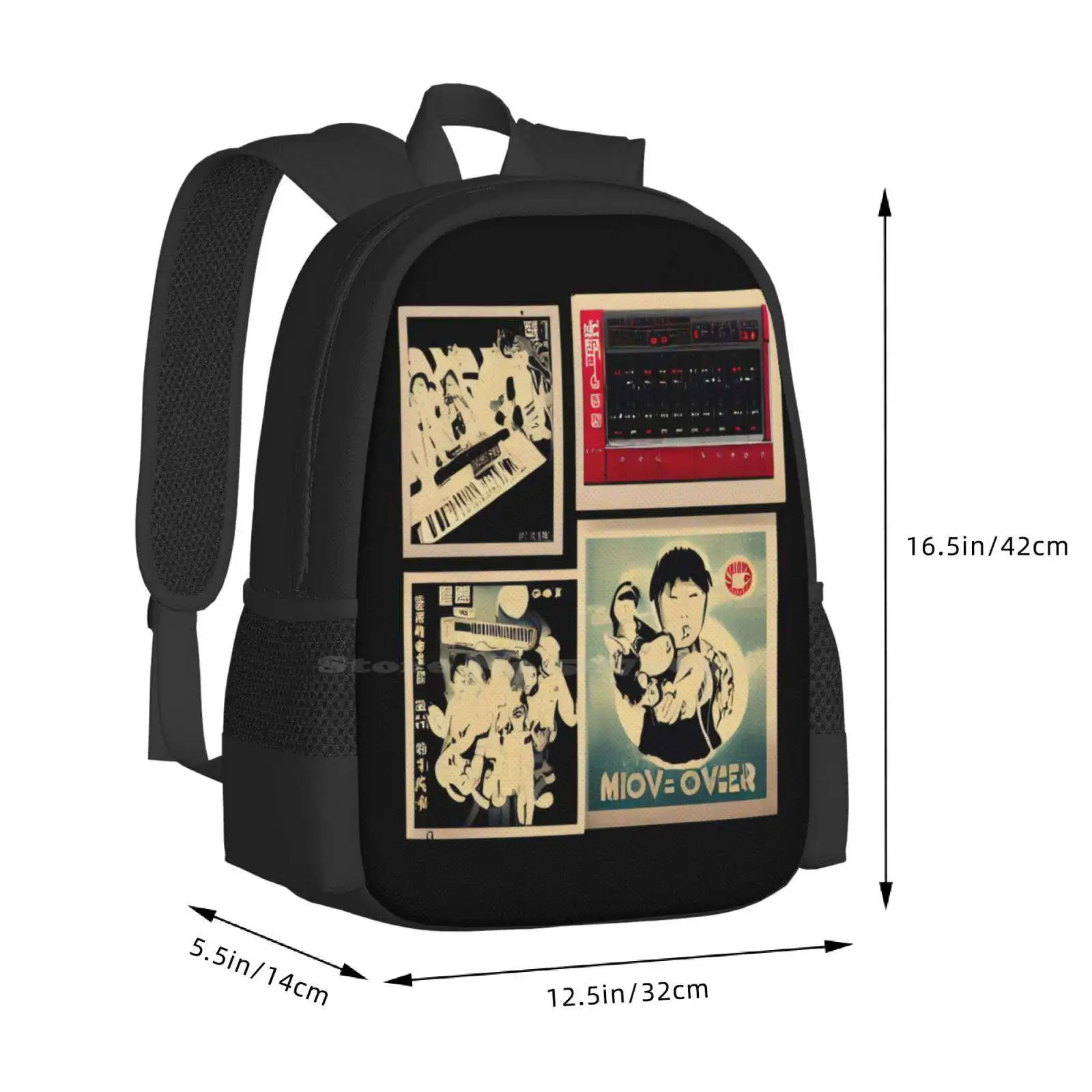 Japanese Retro Manga Synthesizer New Arrivals Unisex Bags Student Bag Backpack Vintage Synthesizer Manga Music Techno Edm