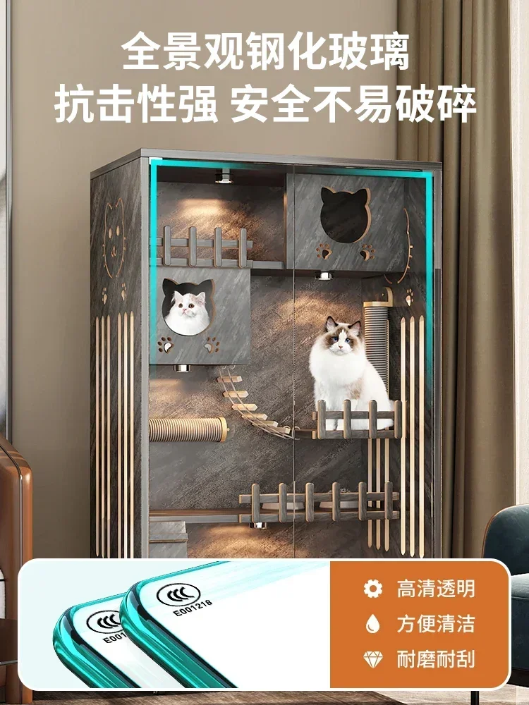 Gabbia per gatti per uso domestico Nido per gatti Villa per interni con struttura in legno massello Armadietto per casetta per bestiame impermeabile integrato