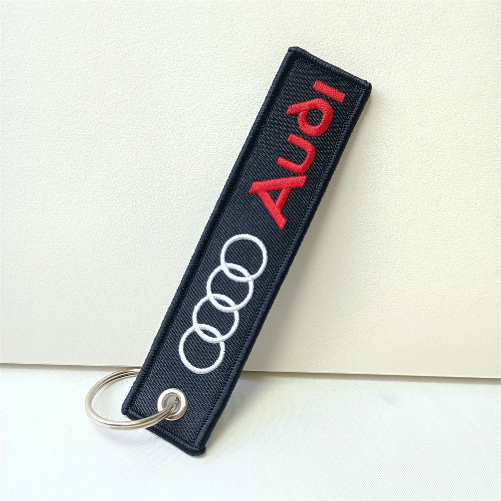 Audi Keychain Fabric Woven Label Embroidery Technology Keyring For A3 8P A4 B6 Q5 B8 B9 A6 C7 Q3 C5 Car Accessories Gadgets