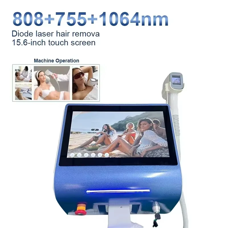 Three Waves 808nm/755nm/ 1064nm Ice Cool Epilator Diode Laser Hair Remover 1200w Dual Screen Operation