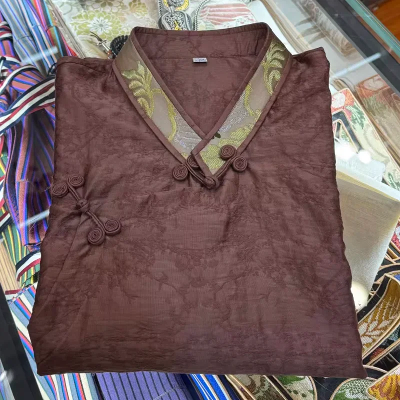 Chińska koszula tybetańska Xizang z dekoltem w kształcie litery V, damska bawełna Retro Tiansi