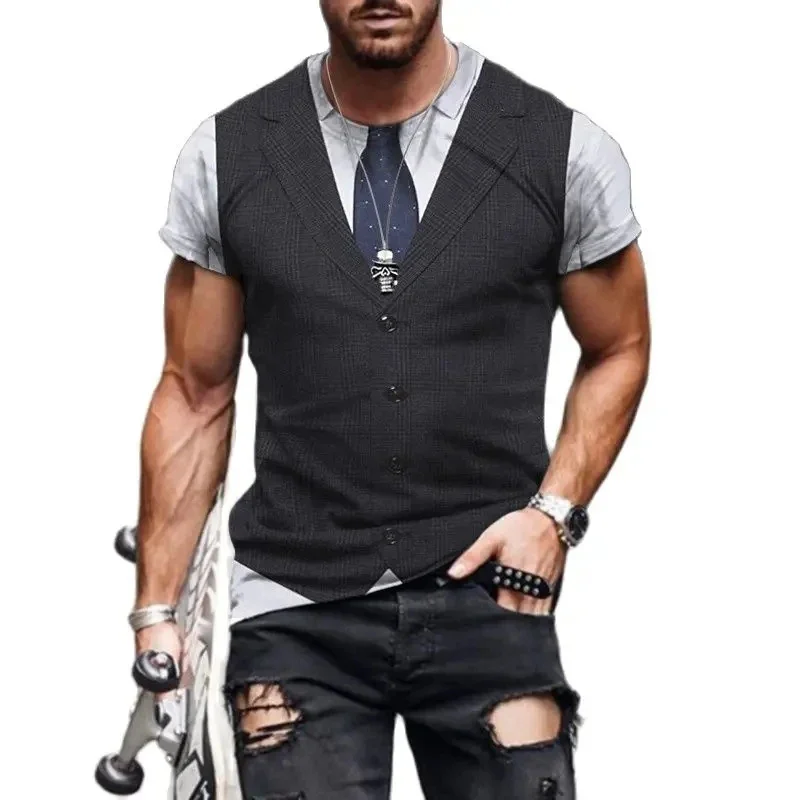 

Street Fake Suit 3D Printed Men's T-Shirt Trend Personality Round Neck Fashion Plus Size Short Sleeve Comfortable Tops Tees