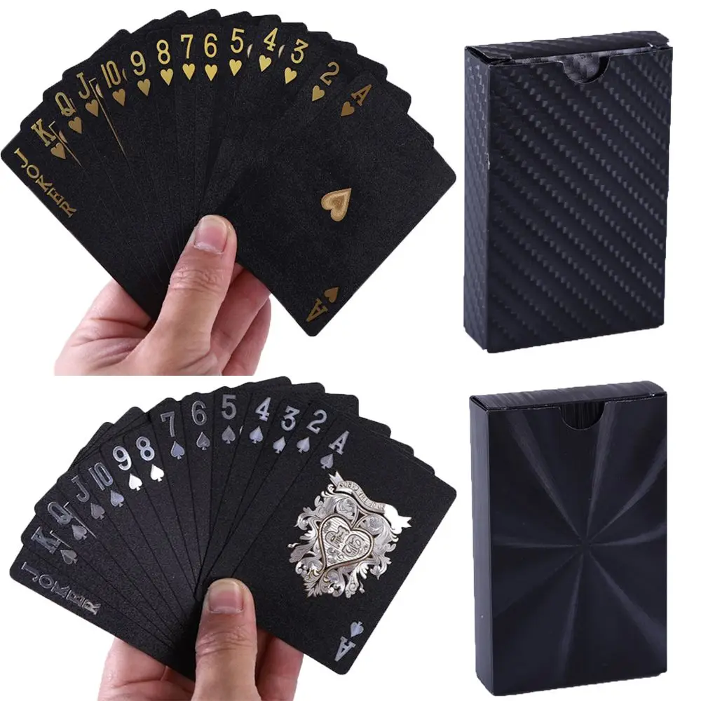 A Deck Of Playing Cards 2 Styles Of Plastic With Golden Laminate Washable Creative Black And Gold Waterproof Magic Cards