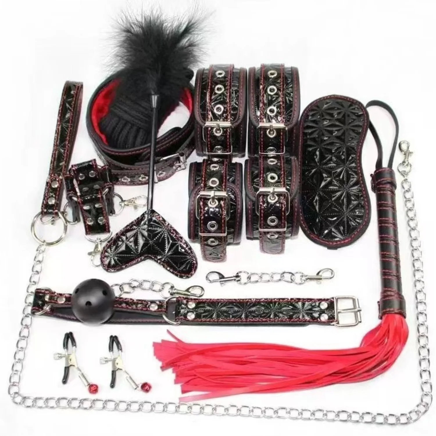 BDSM Sex Toy Set Female Handcuffs Mouth Gag Nipple Clamp Collar Leash Couple Flirt Teaser Leg Cuffs Restraint Bondage