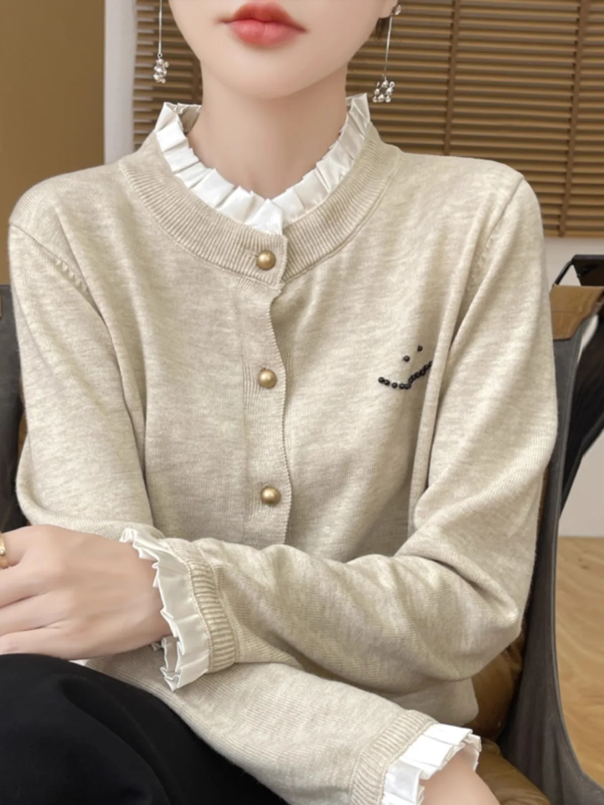 2024年春秋新作 スレ レディース ニット オープンカーディガン ルーズ ロング丈 ラウンドネック セーター アウター おしゃれ ベースレイヤー