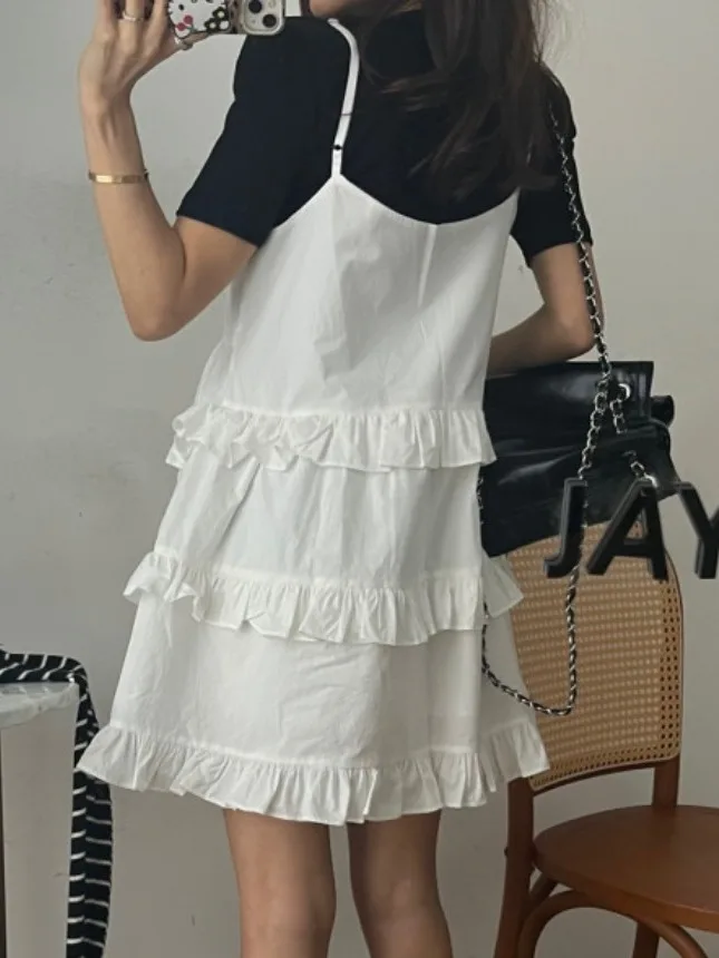 2025년 여름 신상 여성 드레스 스트랩리스 나비 매듭 스플라이싱 밑단 숏 스커트 패셔너블하고 시대를 초월한 우아한 디자인