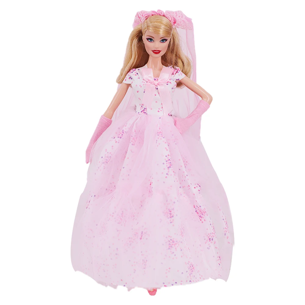 Voor poppenaccessoires van 27-30 cm, modieuze en zoete temperamentjurk, formele kleding, handschoenen, hoofdbandset, kindercadeau