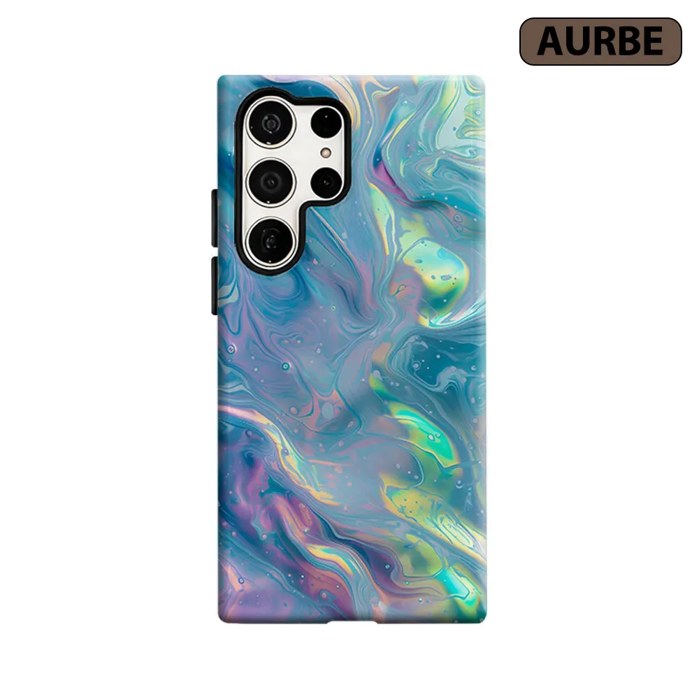 Iridescent Blue Liquid Marble Phone Case For Samsung Galaxy S26 S25 S24 S23 Ultra Plus HD Hard Double Layer Film Cover