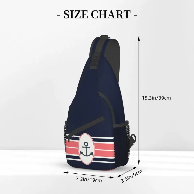 Bolsa tiracolo de peito estilinete masculina, marinha náutica, design âncora, mochila casual de ombro marinheiro para caminhada