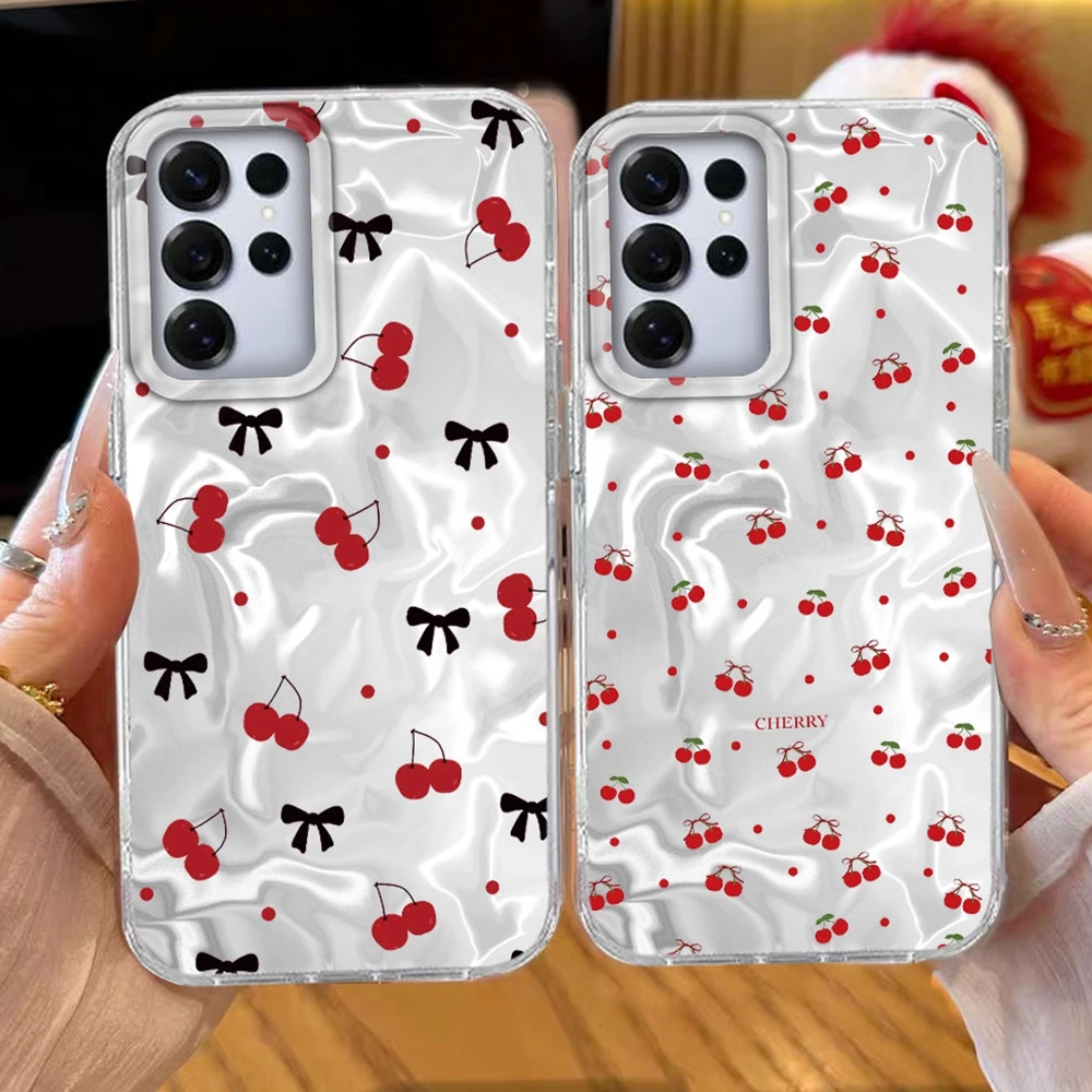 INS Girls Luxury Print Women For Samsung Galaxy S26 S25 S24 S23 S22 S21 Plus S20 FE Ultra Cute Cherry Shell Anti Drop Phone Case