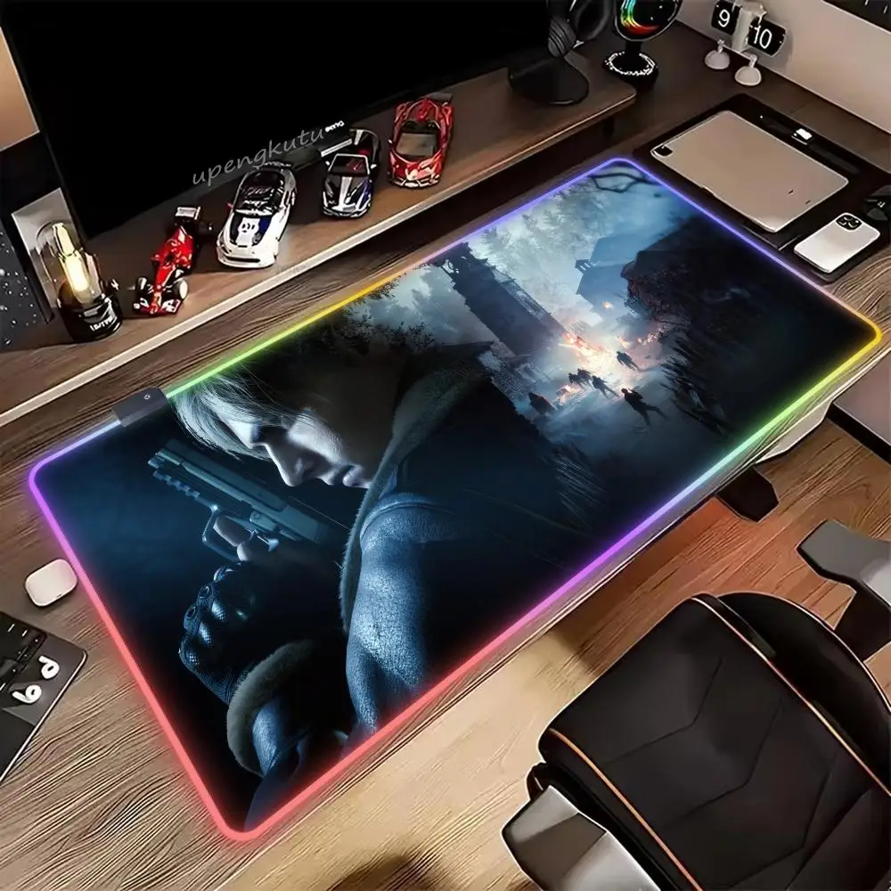 

Коврик для мыши Resident Evil RGB HD XXL, милый коврик для мыши и клавиатуры, большой коврик для ПК, игровой коврик для ноутбука, светодиодный настольный коврик