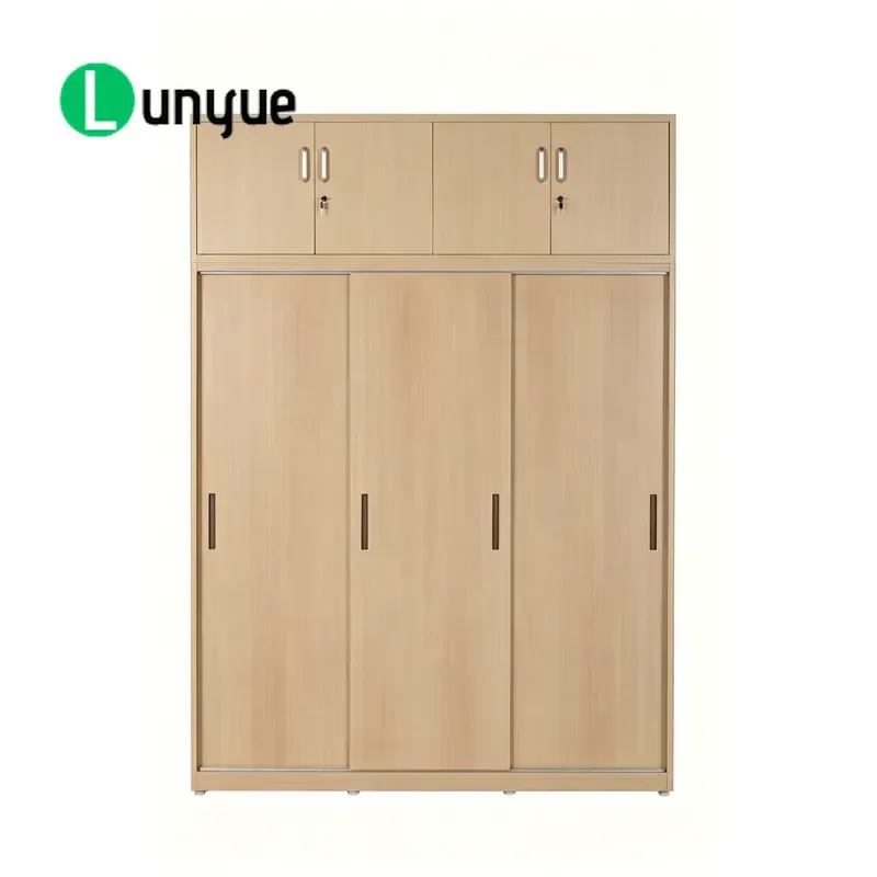 Modern Three Door Push Pull Metal Wardrobe Cold Rolled Steel Sliding Closet for Home Bedroom Storage Durable Space Saving