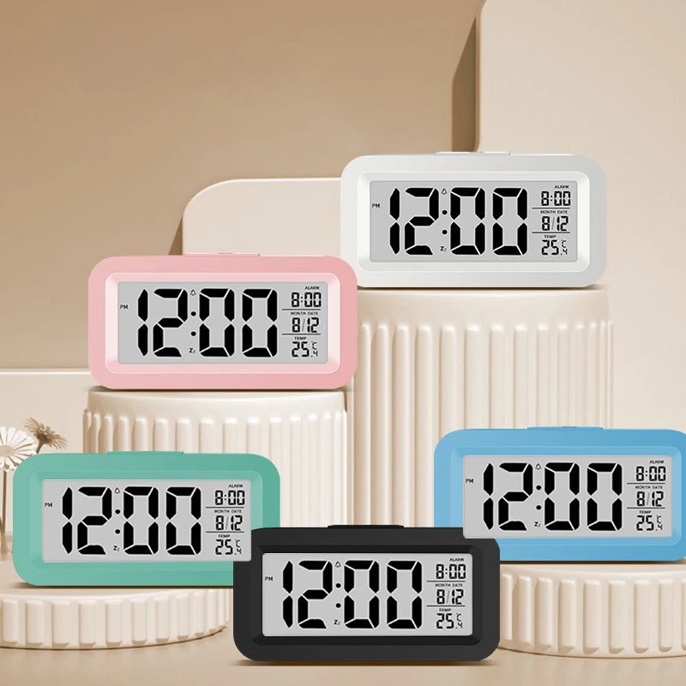 

1PC Digital LCD Alarm Clock With Calendar Thermometer For Desk Travel Office Decor Multiple Colors To Choose From