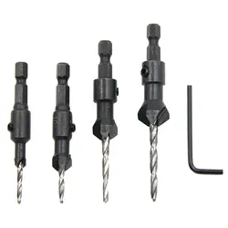4pc Cone-shaped Countersunk Head Drill Hexagonal Shank Hole Expanding Drill Irregular Woodwork Drill Bit Hole Opener Tool Set