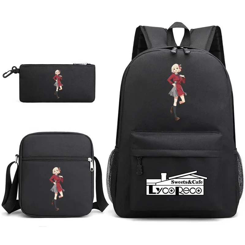 Trendy creative Lycoris recoil print 3 pcs/set pupil school bags laptop daypack backpack inclined Shoulder Bag Pencil Case