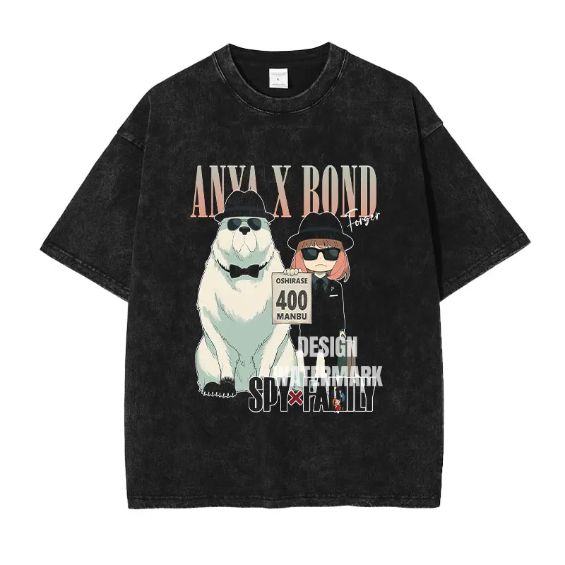 

Anime S-Spy X Family T Shirts Oversized Vintage Washed Anya T-shirt Manga Forger Bond Loid Briar Yuri Tops Tees Man 100% Cotton