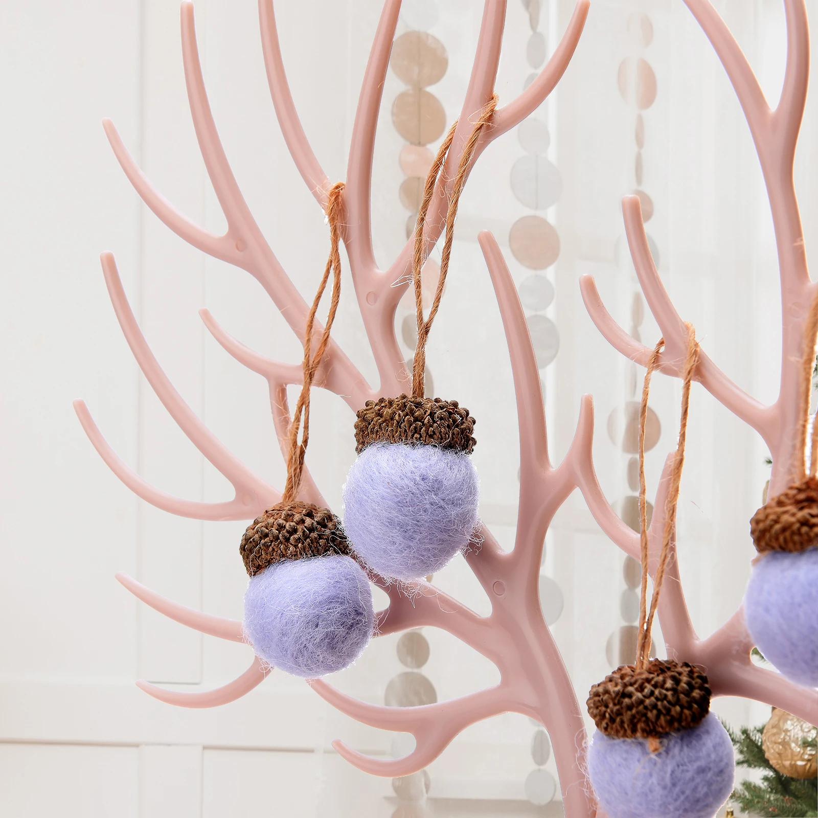 Artificial Pine Cones Acorn Bunches DIY Material Pendants Small Ball String Gray Felt Pink Red White Green Christmas Decorations