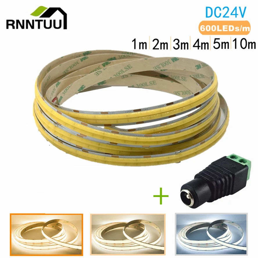 

Super Bright Double Row COB LED Strip DC24V High Density 600LED/m Flexible Dimmable Warm White LED Lights Strip for TV Backlight