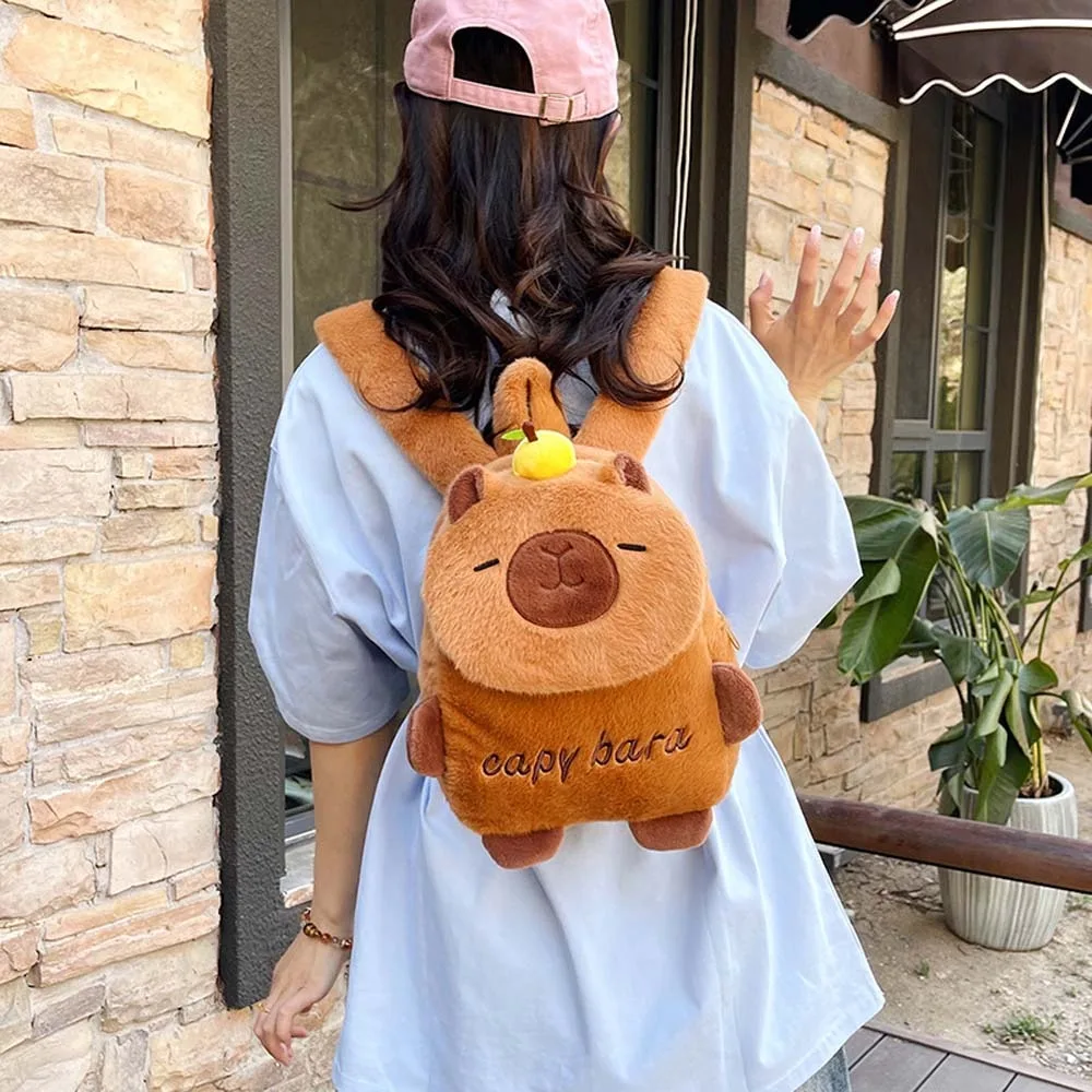 Thickened Capybara Plush Backpack PP Cotton Embroidered Cartoon Animal Daypack Soft Lightweight Large Capacity School Bag Daily