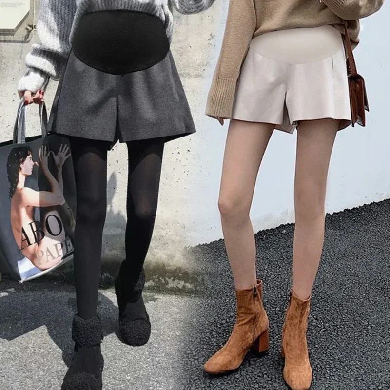 8855# Autumn Winter Woolen Maternity Shorts Wide Leg Loose Straight Belly Clothes for Pregnant Women Casual Pregnancy Boot Cuts - view 3