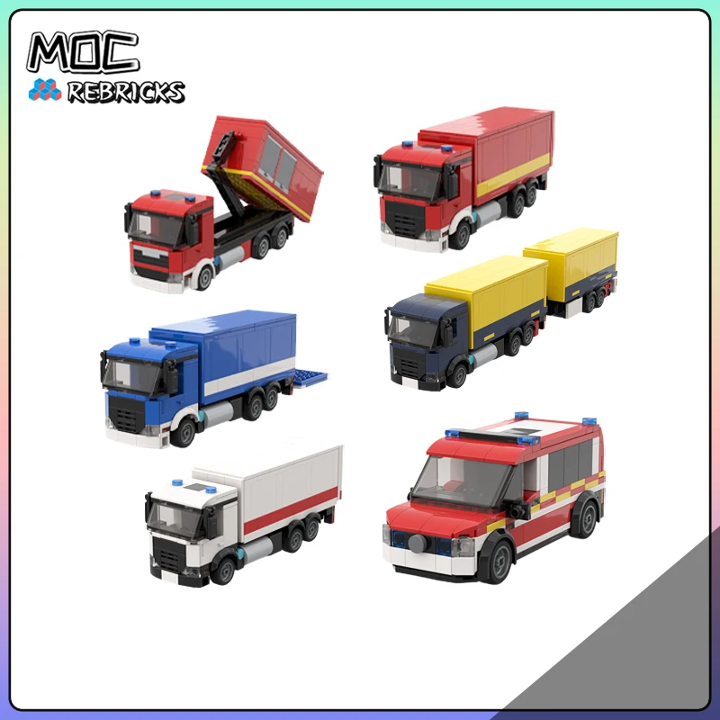 MOC City Delivery Truck with Trailer Building Blocks Euro Freight Express Cargo Transport Vehicle Model Logistics Toy Adult Gift