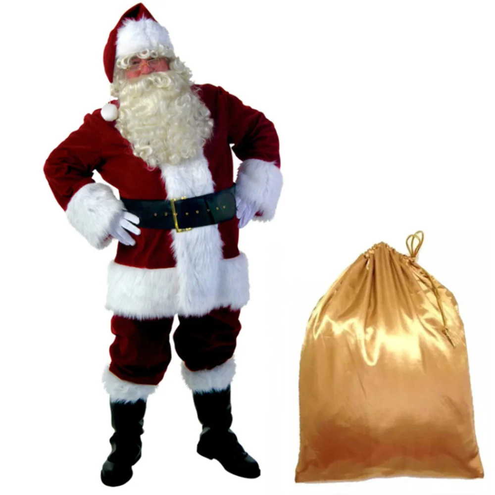 10pcs Christmas Santa Claus Costume Cosplay Santa Claus Clothes Fancy Dress In Christmas Men Costume Suit for Adults 1pc