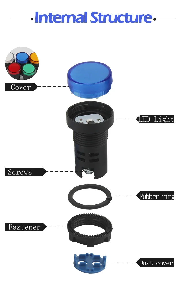 1pcs 22mm Indicator Light 12V 24V 220V 380V LED Power Indicator Pilot Signal Light AD16-22DS Panel Mount Lamp Multicolor 20mA