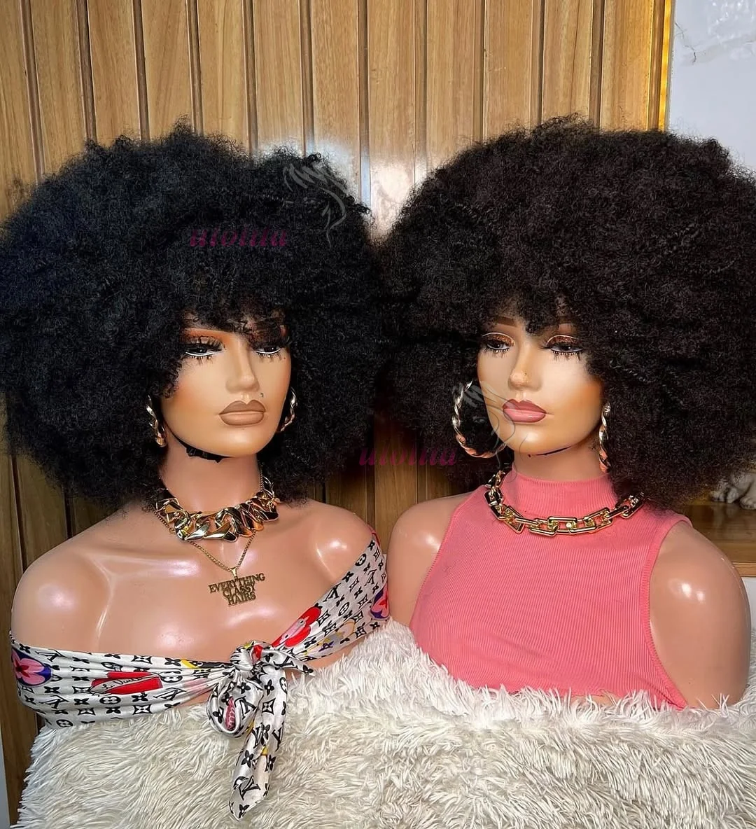 Mongolische Afro-Perücke, verworren, lockig, 100 % Echthaar, flauschig, explosiver Kopf, komplett maschinell hergestellt, hochwertige Perücke für schwarze Frauen, täglicher Gebrauch