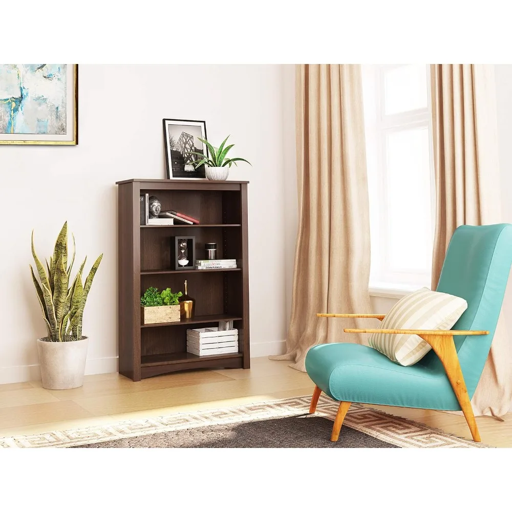 

Sonoma 4-Tier Bookcase 48"H with 3 Adjustable Shelves, Espresso Storage Cabinet, Modern Display Cabinet,