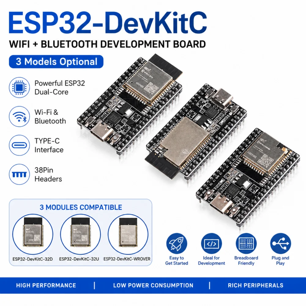 ESP32-DevKitC Wi-Fi Bluetooth Development Board ESP32 Development Module 38-Pin Type-C Interface