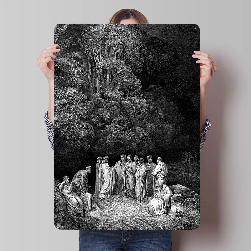 1857er Jahre Poster „Die Göttliche Komödie“ von Dante, personalisierte Vintage-Metallschilder, Wandkunst, Retro-Blechschild für Heimdekoration, Hausartikel