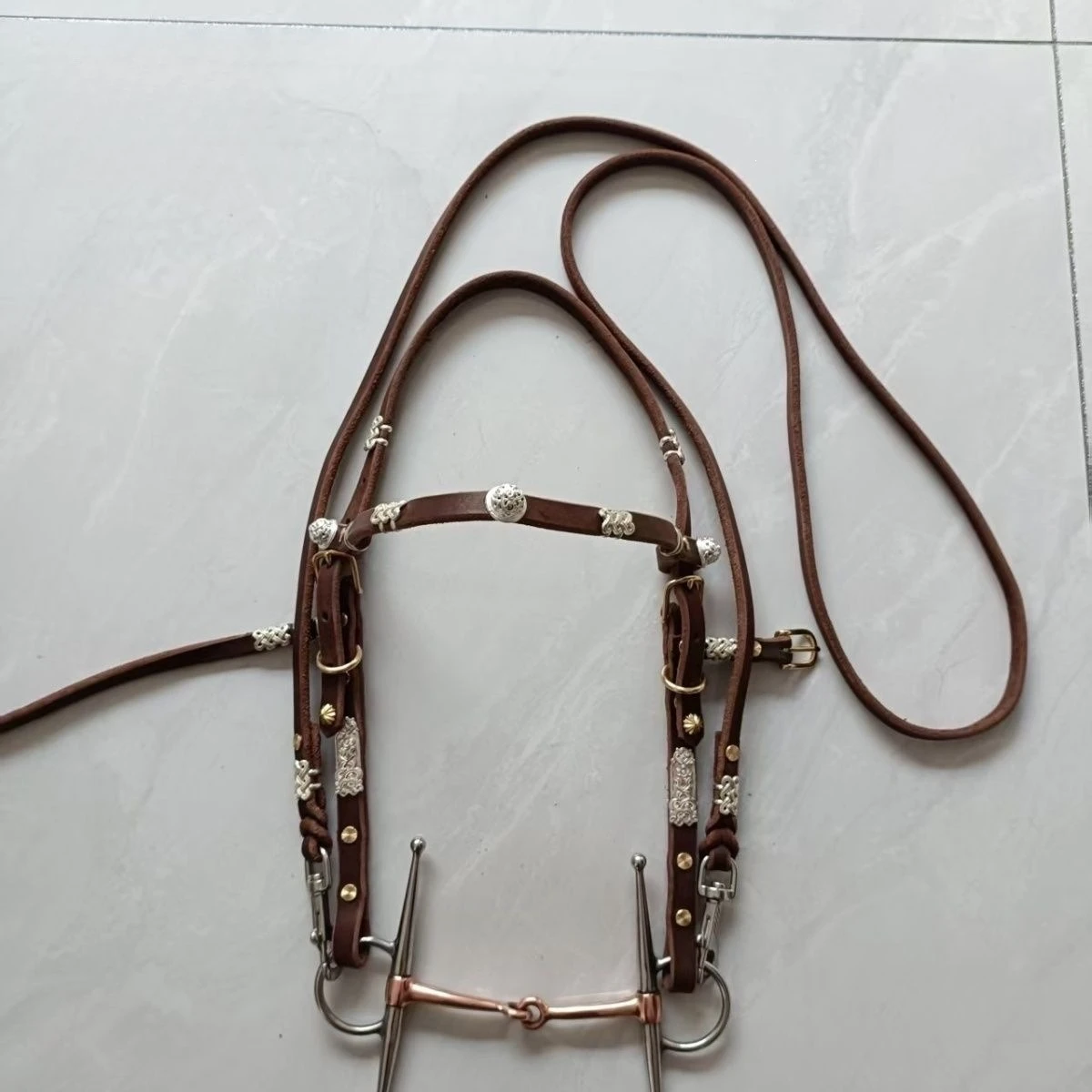 Horse Bridle Halter, White Yellow Leather Accessories, Reins Bit Tack, Equestrian Riding Gear