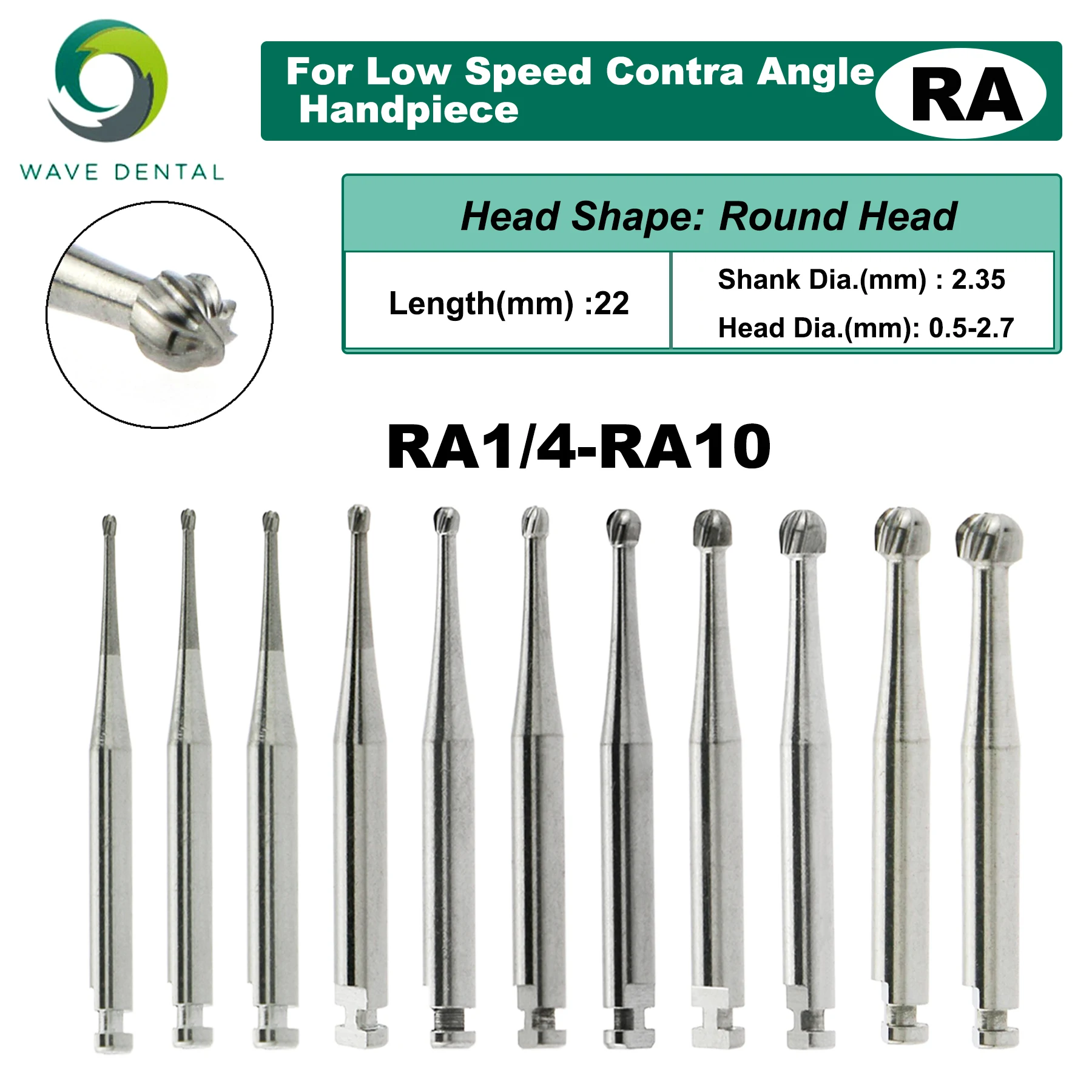 WAVE Dental Tungsten Carbide Burs Dental Strawberries RA Dental Burs 2.35mm For Low Speed Contra Angle Handpiece 5Pcs/Pack