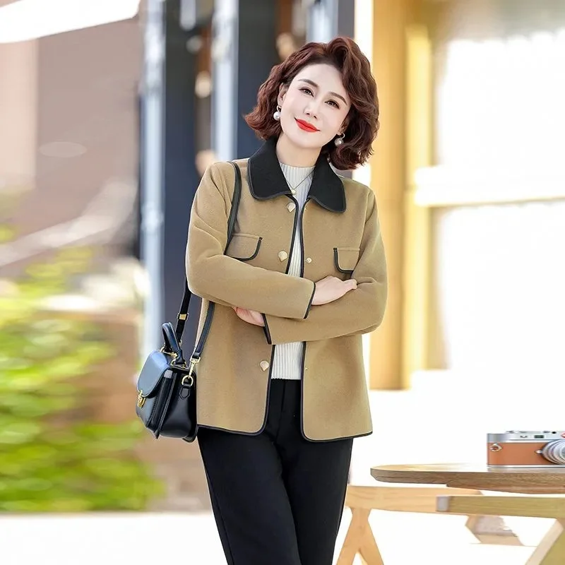 

Jacket New Style For Middle-aged Elderly Spring And Autumn Clothing Versatile Temperament Double-sided Woolen Top Short Style