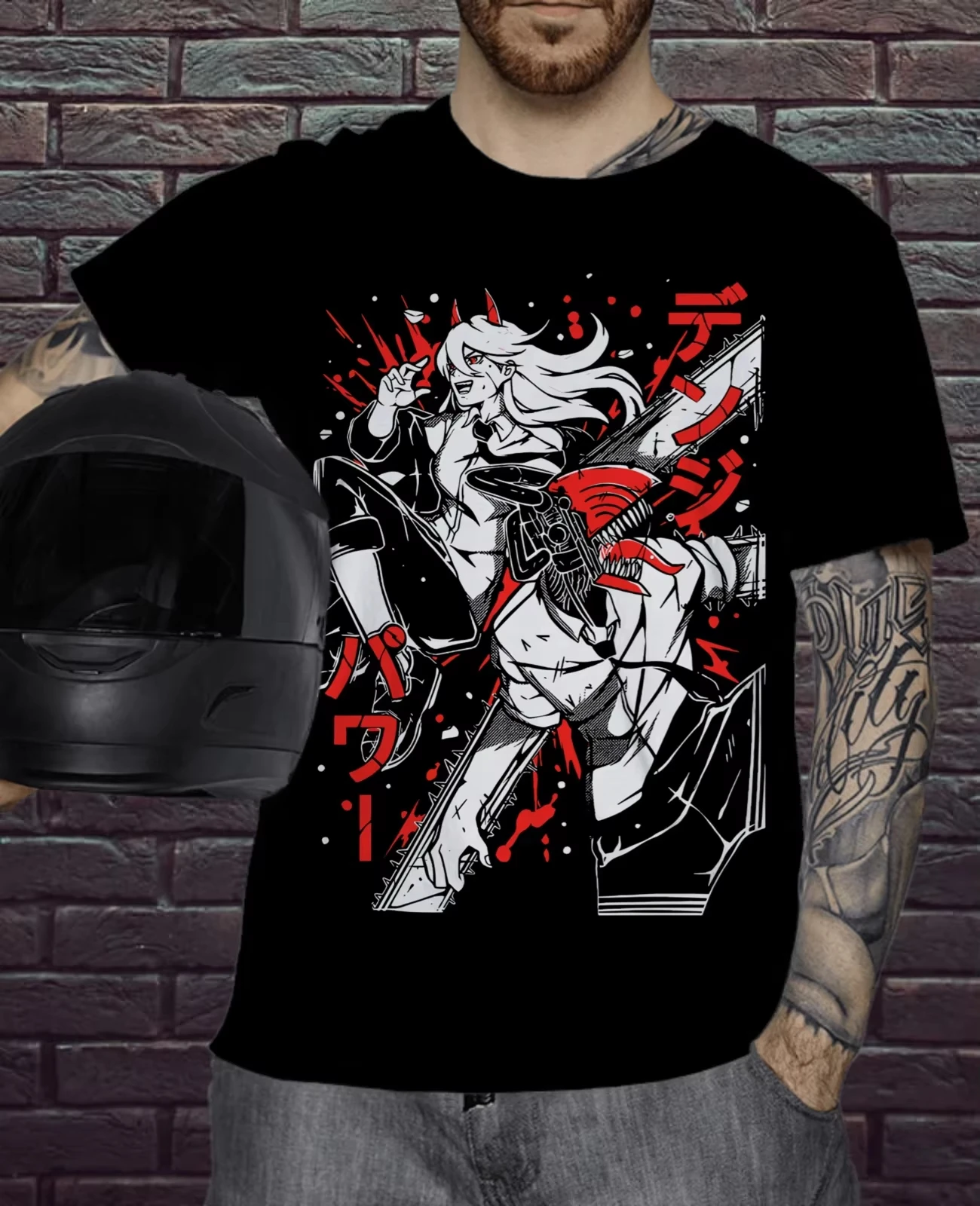 2025 Summer Chainsaw Male Animation CSM Denji Power Black Summer New Vintage Fashion Men and Women Cotton Streetwear Tops Tees