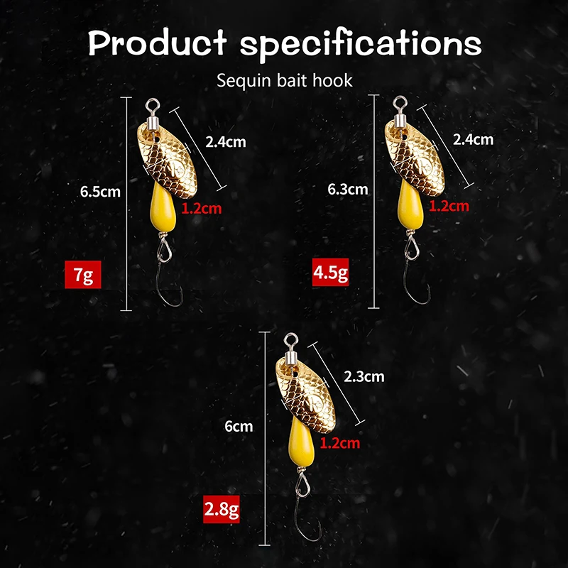 Rotating Spinner Spoon Fishing Lure Artificial Metal Sequins Bait 5.5cm/28g Single Hook Wobblers Bass Trout Perch Pesca