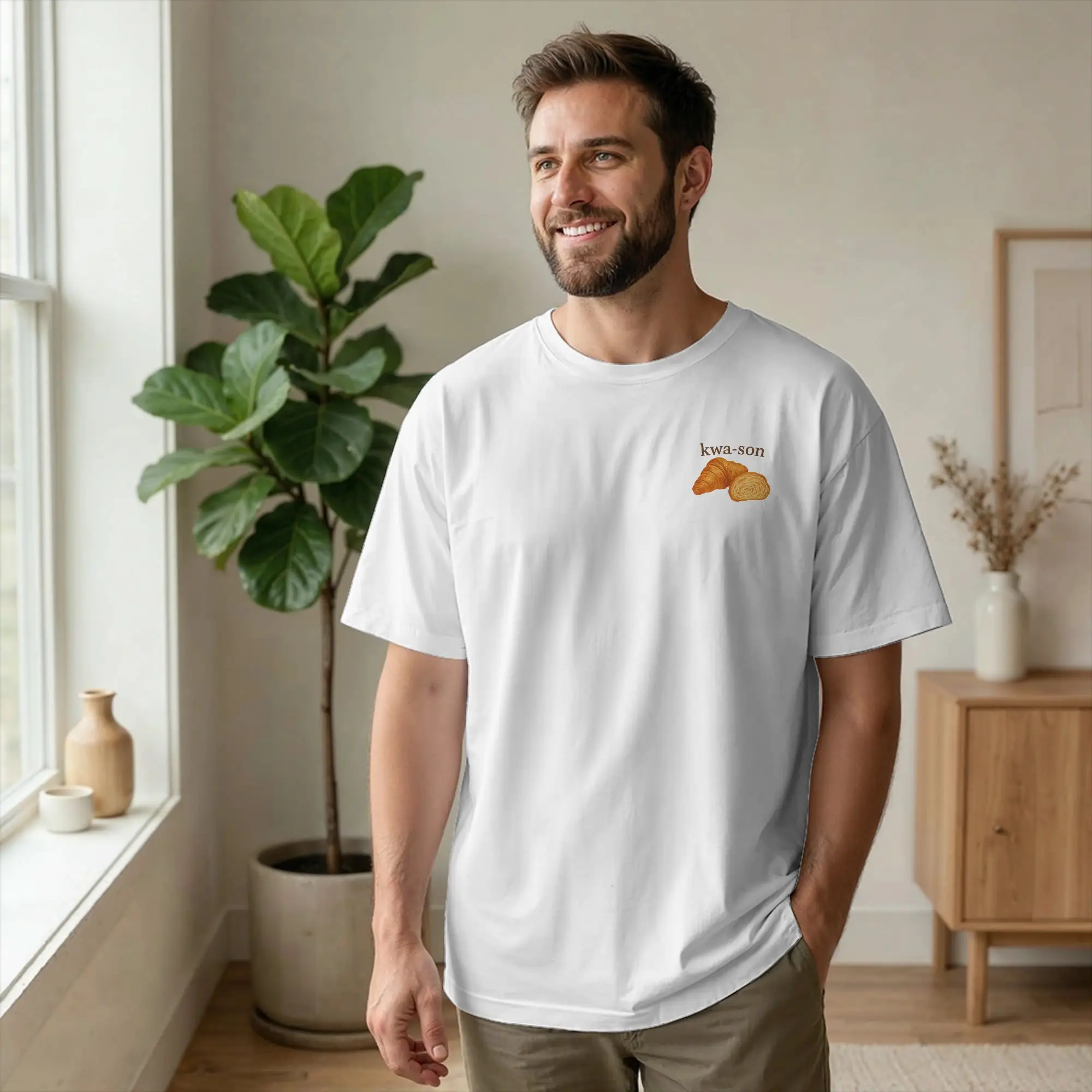 Camiseta divertida Kwa-Son para hombre, camiseta con diseño de croissant, camiseta con broma sobre comida francesa, ropa de algodón puro, camisetas creativas de manga corta con cuello redondo, camiseta de regalo