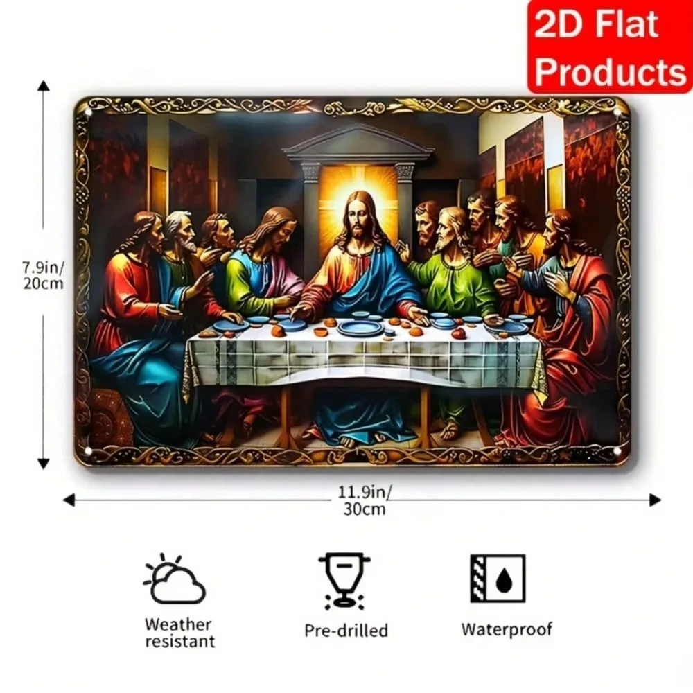 1 قطعة آخر العشاء معدن الألومنيوم ديكور اللوحة 7.87x11.8 "2D شقة-علامة إكليل مربع ، عطلة/عيد ميلاد المنزل مزرعة هدية