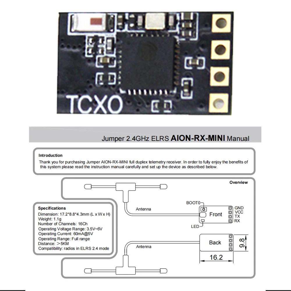 Jumper ELRS 2.4G 6CH PWM Receiver AION RX MINI for FPV Drone Fixed Wing RC Car Boat - ExpressLRS Compatible