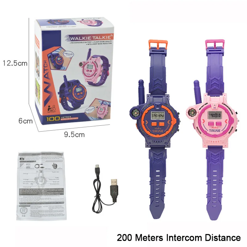 Kinderen Walkie Talkie 2 Stuks Handheld Telefoon Interphone Usb Draadloos Opladen Multifunctionele Kinderen Walkie Horloge Kinderen Speelgoed Geschenken