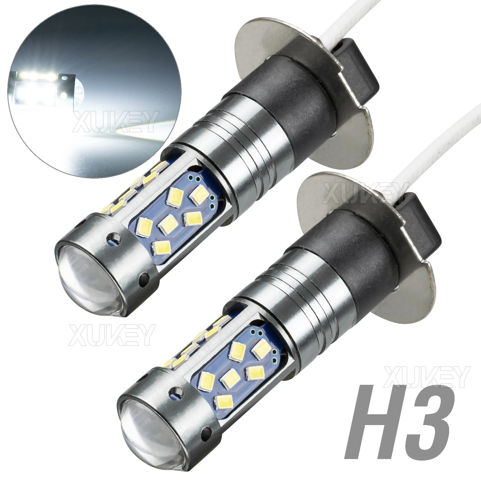 2pcs Fanless Mini Size H3 Car Motorcycle Fog Light DRL Bulbs Conversion Kit 12V High Beam H3 Halogen Replacement Bulbs Universal