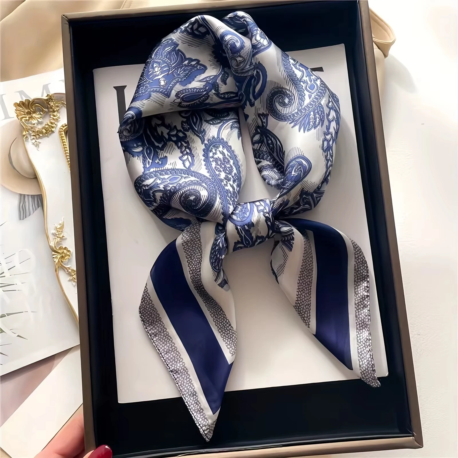 Mode Paisley Print Seide Haarbänder Schal Frauen 2025, Neue Elegante Bandana Halstuch Kopf Bands Foulard Weibliche Schals – Detail 9