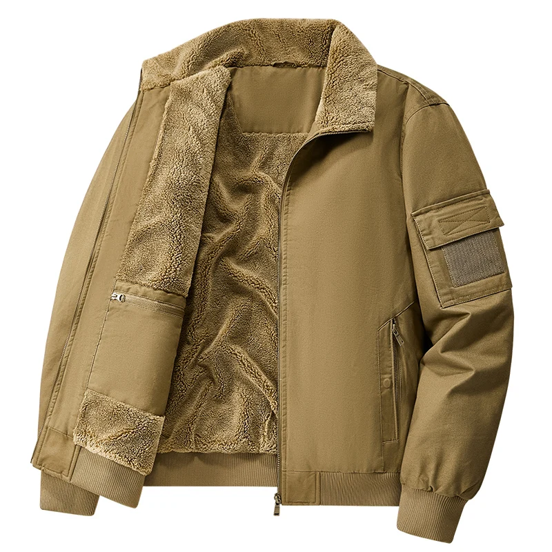 سترات شحن جديدة من القطن الخالص المغسول لعام 2025 سترة منفوخة للرجال للخريف والشتاء من صوف الضأن سترات رجالية بالإضافة إلى معاطف سميكة مخملية